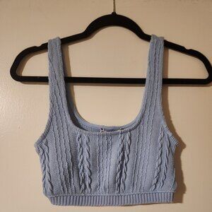 New Zara Blue Cable Knit Cropped Top Size Small